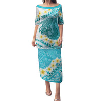 Turquoise Hawaii Shark Tattoo Puletasi Frangipani With Polynesian Pastel Version