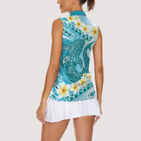 Turquoise Hawaii Shark Tattoo Women Sleeveless Polo Shirt Frangipani With Polynesian Pastel Version LT14 - Polynesian Pride
