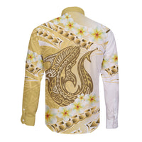 Gold Hawaii Shark Tattoo Long Sleeve Button Shirt Frangipani With Polynesian Pastel Version