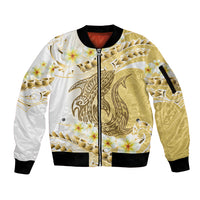 Gold Hawaii Shark Tattoo Sleeve Zip Bomber Jacket Frangipani With Polynesian Pastel Version