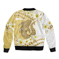 Gold Hawaii Shark Tattoo Sleeve Zip Bomber Jacket Frangipani With Polynesian Pastel Version
