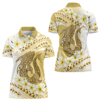 Gold Hawaii Shark Tattoo Women Polo Shirt Frangipani With Polynesian Pastel Version