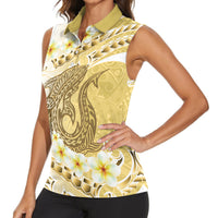 Gold Hawaii Shark Tattoo Women Sleeveless Polo Shirt Frangipani With Polynesian Pastel Version LT14 - Polynesian Pride