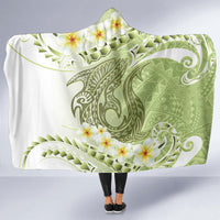 Green Hawaii Shark Tattoo Hooded Blanket Frangipani With Polynesian Pastel Version