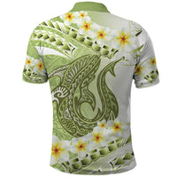 Green Hawaii Shark Tattoo Polo Shirt Frangipani With Polynesian Pastel Version