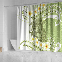 Green Hawaii Shark Tattoo Shower Curtain Frangipani With Polynesian Pastel Version LT14 - Polynesian Pride