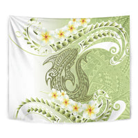 Green Hawaii Shark Tattoo Tapestry Frangipani With Polynesian Pastel Version
