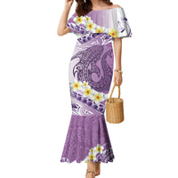 Purple Hawaii Shark Tattoo Family Matching Mermaid Dress and Hawaiian Shirt Frangipani With Polynesian Pastel Version LT14 Mom's Dress Purple - Polynesian Pride