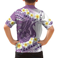 Purple Hawaii Shark Tattoo Family Matching Short Sleeve Bodycon Dress and Hawaiian Shirt Frangipani With Polynesian Pastel Version LT14 - Polynesian Pride