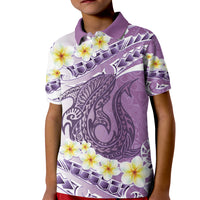 Purple Hawaii Shark Tattoo Kid Polo Shirt Frangipani With Polynesian Pastel Version