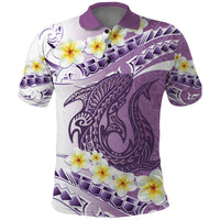 Purple Hawaii Shark Tattoo Polo Shirt Frangipani With Polynesian Pastel Version