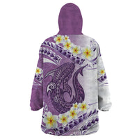 Purple Hawaii Shark Tattoo Wearable Blanket Hoodie Frangipani With Polynesian Pastel Version