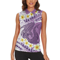 Purple Hawaii Shark Tattoo Women Sleeveless Polo Shirt Frangipani With Polynesian Pastel Version LT14 - Polynesian Pride