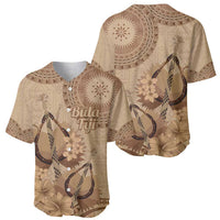 Brown Bula Fiji Baseball Jersey Fijian Dance Fan Tapa Cloth Pattern LT14 - Polynesian Pride