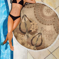 Brown Bula Fiji Beach Blanket Fijian Dance Fan Tapa Cloth Pattern