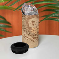 Brown Bula Fiji 4 in 1 Can Cooler Tumbler Fijian Dance Fan Tapa Cloth Pattern LT14 - Polynesian Pride