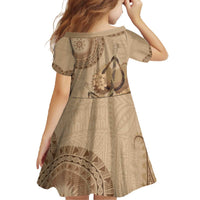Brown Bula Fiji Family Matching Off The Shoulder Long Sleeve Dress and Hawaiian Shirt Fijian Dance Fan Tapa Cloth Pattern LT14 - Polynesian Pride