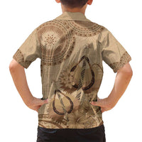 Brown Bula Fiji Family Matching Off Shoulder Short Dress and Hawaiian Shirt Fijian Dance Fan Tapa Cloth Pattern LT14 - Polynesian Pride