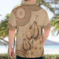 Brown Bula Fiji Hawaiian Shirt Fijian Dance Fan Tapa Cloth Pattern