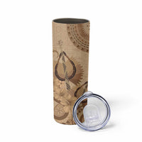 Brown Bula Fiji Skinny Tumbler Fijian Dance Fan Tapa Cloth Pattern LT14 - Polynesian Pride