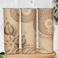Brown Bula Fiji Skinny Tumbler Fijian Dance Fan Tapa Cloth Pattern LT14 - Polynesian Pride