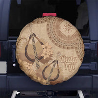 Brown Bula Fiji Spare Tire Cover Fijian Dance Fan Tapa Cloth Pattern
