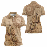 Brown Bula Fiji Women Polo Shirt Fijian Dance Fan Tapa Cloth Pattern LT14 - Polynesian Pride