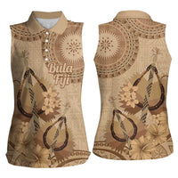 Brown Bula Fiji Women Sleeveless Polo Shirt Fijian Dance Fan Tapa Cloth Pattern LT14 - Polynesian Pride