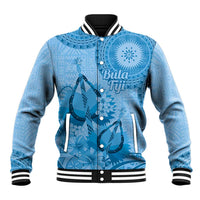 Blue Bula Fiji Baseball Jacket Fijian Dance Fan Tapa Cloth Pattern LT14 Unisex Blue - Polynesian Pride