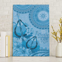 Blue Bula Fiji Canvas Wall Art Fijian Dance Fan Tapa Cloth Pattern