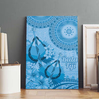 Blue Bula Fiji Canvas Wall Art Fijian Dance Fan Tapa Cloth Pattern