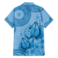 Blue Bula Fiji Family Matching Puletasi and Hawaiian Shirt Fijian Dance Fan Tapa Cloth Pattern