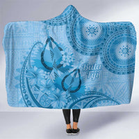 Blue Bula Fiji Hooded Blanket Fijian Dance Fan Tapa Cloth Pattern
