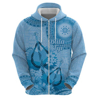 Blue Bula Fiji Hoodie Fijian Dance Fan Tapa Cloth Pattern