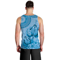 Blue Bula Fiji Men Tank Top Fijian Dance Fan Tapa Cloth Pattern