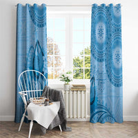 Blue Bula Fiji Window Curtain Fijian Dance Fan Tapa Cloth Pattern