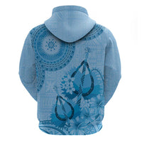 Blue Bula Fiji Zip Hoodie Fijian Dance Fan Tapa Cloth Pattern