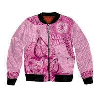 Pink Bula Fiji Bomber Jacket Fijian Dance Fan Tapa Cloth Pattern