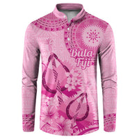 Pink Bula Fiji Button Sweatshirt Fijian Dance Fan Tapa Cloth Pattern