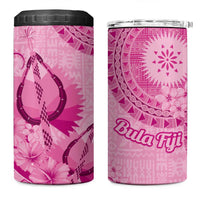 Pink Bula Fiji 4 in 1 Can Cooler Tumbler Fijian Dance Fan Tapa Cloth Pattern LT14 One Size: 16 oz Pink - Polynesian Pride