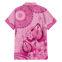 Pink Bula Fiji Family Matching Short Sleeve Bodycon Dress and Hawaiian Shirt Fijian Dance Fan Tapa Cloth Pattern