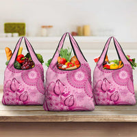 Pink Bula Fiji Grocery Bag Fijian Dance Fan Tapa Cloth Pattern