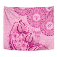 Pink Bula Fiji Tapestry Fijian Dance Fan Tapa Cloth Pattern