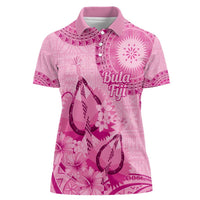 Pink Bula Fiji Women Polo Shirt Fijian Dance Fan Tapa Cloth Pattern