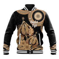 Black Bula Fiji Baseball Jacket Fijian Dance Fan Tapa Cloth Pattern LT14 Unisex Black - Polynesian Pride