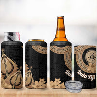 Black Bula Fiji 4 in 1 Can Cooler Tumbler Fijian Dance Fan Tapa Cloth Pattern LT14 - Polynesian Pride