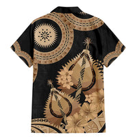 Black Bula Fiji Family Matching Mermaid Dress and Hawaiian Shirt Fijian Dance Fan Tapa Cloth Pattern