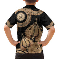 Black Bula Fiji Family Matching Puletasi and Hawaiian Shirt Fijian Dance Fan Tapa Cloth Pattern