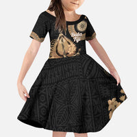 Black Bula Fiji Family Matching Puletasi and Hawaiian Shirt Fijian Dance Fan Tapa Cloth Pattern
