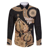 Black Bula Fiji Family Matching Summer Maxi Dress and Hawaiian Shirt Fijian Dance Fan Tapa Cloth Pattern